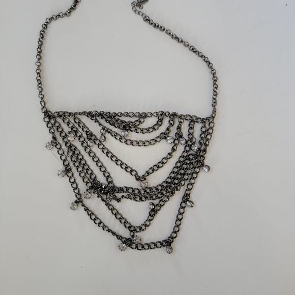 Gothic Black Chain Statement Necklace with Rhinestones Layered Bib Style Jewelry - Picture 1 of 10